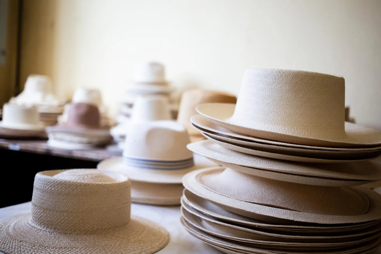 Stacked straw hats